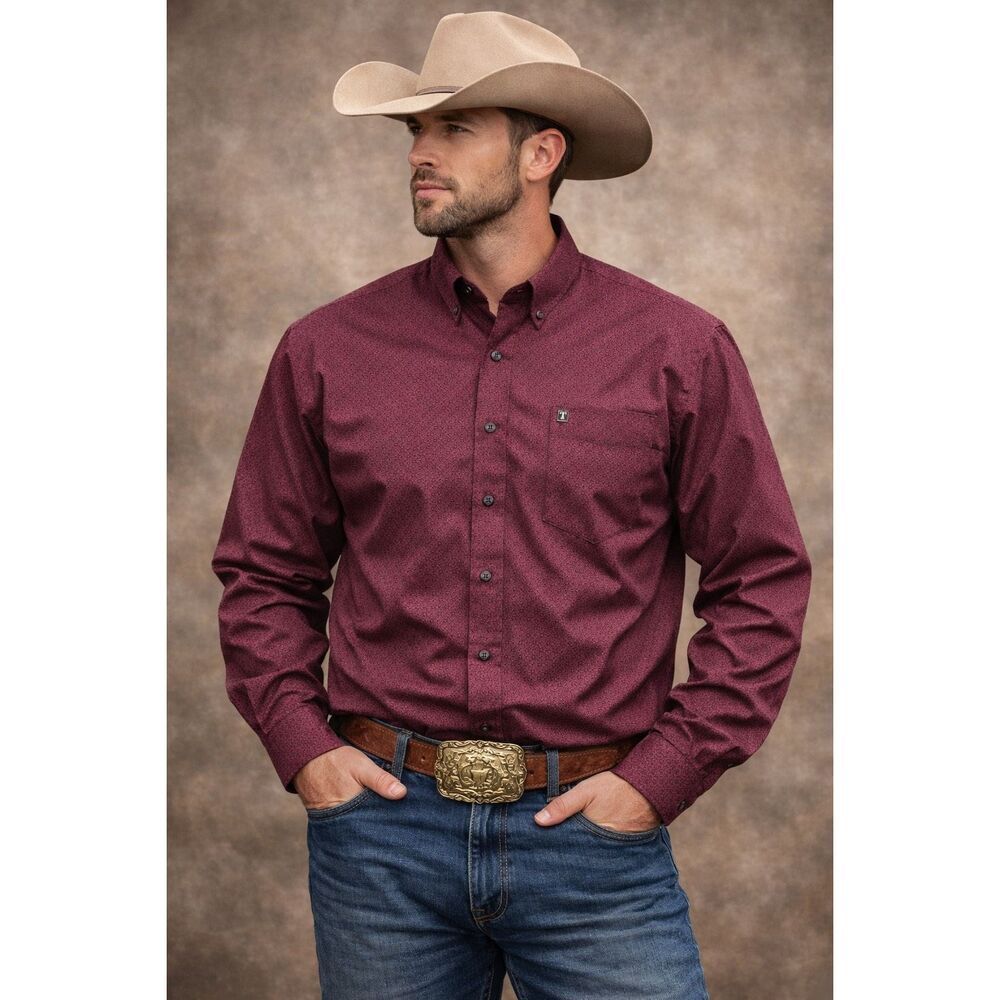 Panhandle Tuf Cooper Performance Button Down Shirt Men’s XL Western Burgundy Pri